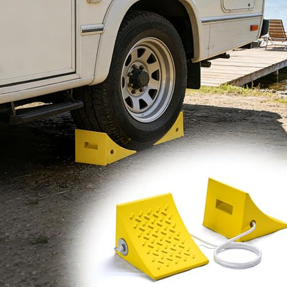 Yescom PU Wheel Chocks for Wheel 24" - 32" with 5ft Rope, 33,000 lbs Heavy Duty Capacity, Lightweight Car Chocks for Travel Trailers, RV, SUV, Truck, Camper - Anti-Slip Tread, Easy to Use & Odorless - size: for Wheel 24" - 32", 2Pack