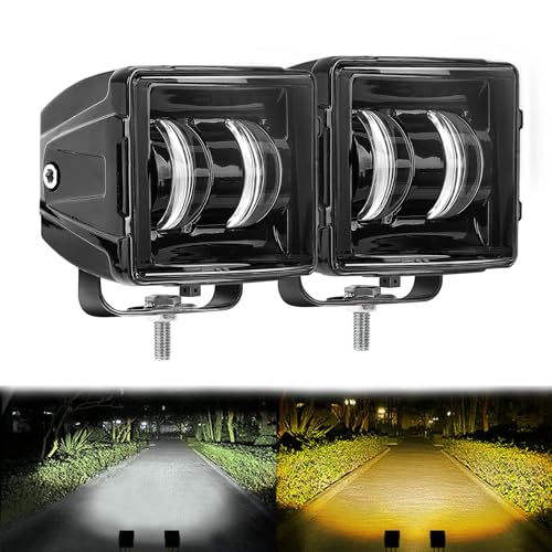 Dual Color LED Cubes Pods Lights, Super Bright 120W 3" LED Spot Work Light Bar White & Yellow Ditch Fog Light Driving Lamp for Trucks RV Trailer Jeep UTV 4x4 Off Road Motorcycle ATV SUV Boat