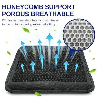 Gel Seat Cushion, Cooling Honeycomb Breathable Seat Pad 16.5x13In Black Portable, Storage, Pressure Relief Support, Breathable Quick-Dry Mesh, Office、Car、Wheelchair Use, 16.5x13In Washable, Grey - color: Black
