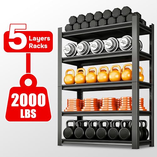 Heavy Duty Shelving 5-Tier, Garage Shelving Unit (71.2" H X 39.4" W X 17.7" D) Adjustable Black Metal Storage Shelves, Ideal for Basement, Pantry & Warehouse, Black, 3000LBS Capacity - size: 5 Tier | 72" H x 40" W x 18" D