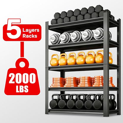 Heavy Duty Shelving 5-Tier, Garage Shelving Unit (71.2" H X 39.4" W X 17.7" D) Adjustable Black Metal Storage Shelves, Ideal for Basement, Pantry & Warehouse, Black, 3000LBS Capacity - size: 5 Tier | 72" H x 40" W x 18" D