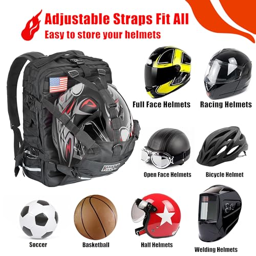 Goldfire Helmet Backpack for Motorcycle Riding Cycling Waterproof Large Capacity Daily Backpack with Helmet Holder Weather-Resistant Hiking Daypack Durable (V1)