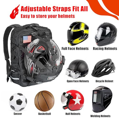 Goldfire Helmet Backpack for Motorcycle Riding Cycling Waterproof Large Capacity Daily Backpack with Helmet Holder Weather-Resistant Hiking Daypack Durable (V1)