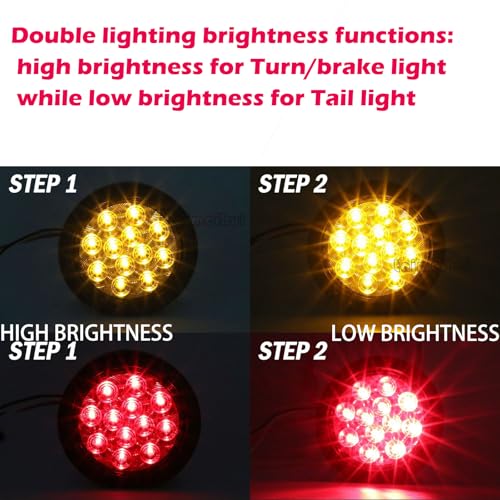 fouwick 4.2 Inch Round Red LED Trailer Tail Lights, 12-LED Waterproof IP65 Stop Turn Brake Light, 12V Flush Mount Trailer Lights LED Kit for Truck, Boat, RV, Marine (2 Pack) - color: 4 inch Round Red 12LED