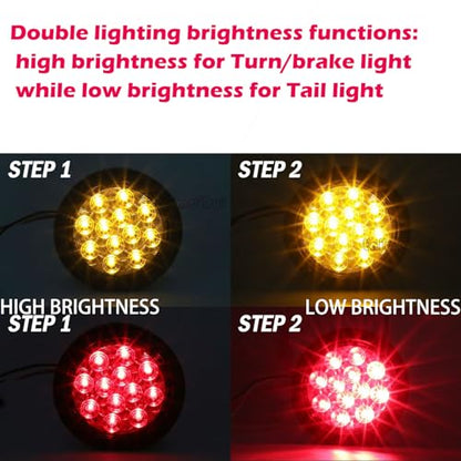 fouwick 4.2 Inch Round Red LED Trailer Tail Lights, 12-LED Waterproof IP65 Stop Turn Brake Light, 12V Flush Mount Trailer Lights LED Kit for Truck, Boat, RV, Marine (2 Pack) - color: 4 inch Round Red 12LED