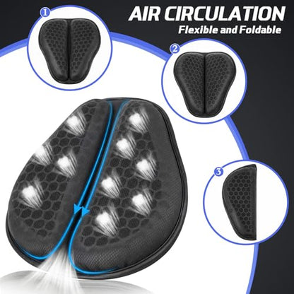 BBTO Motorcycle Gel Seat Cushion with Throttle Assist, Large Foldable 3D Honeycomb Shock-Absorbing Breathable Motorcycle Seat Pad with Cruise Control Holder, Motorbike Accessories for Long Rides