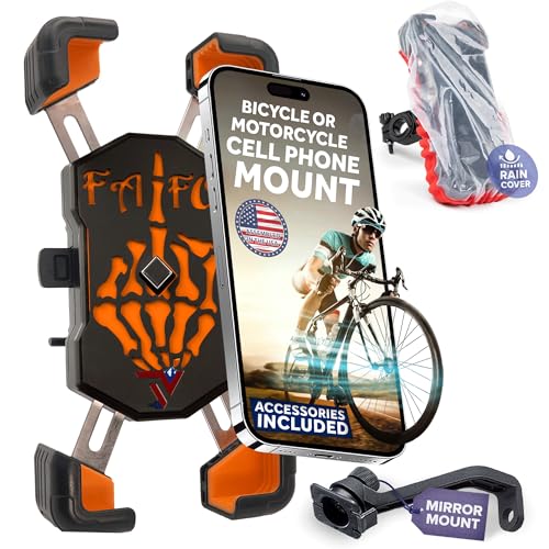 Terminal Velocity Sport - Motorcycle Phone Mount - Bike Cell Phone Holder - Bike Phone Mount, for iPhone & Android - Fits Harley Davidson, eBike, ATV, Bicycle - Incl. Mirror & Rain-Cover. (Orange) - color: Orange