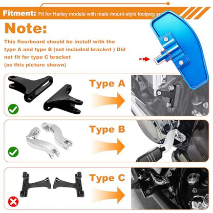 Blue Universality 10mm Rear Diamond Passenger Foot Pegs Mini Floorboards for Harley Touring Road glide, Road king, Electra glide, Street glide, Dyna & Softail Fat Boy, Street Bob, Low Rider ST - color: Passenger Floorboard-Blue