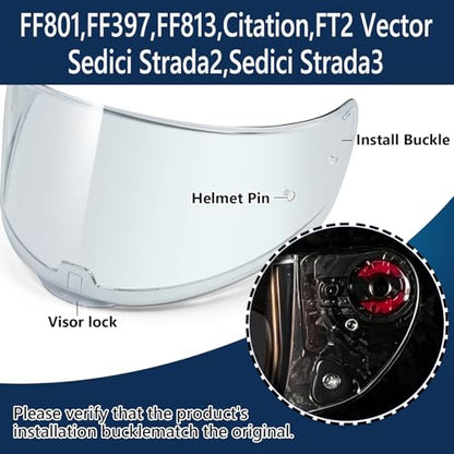 RIDERCO Sedici Strada 2 Visor Replacement, Motorcycle Helmet Face Shield Compatible with Strada 3 Citation FT2 Vector FF801 FF397 FF813, Deep Smoke, Day Use Only - color: Deep Smoke