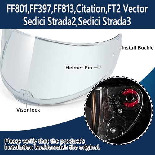 RIDERCO Sedici Strada 2 Visor Replacement, Motorcycle Helmet Face Shield Compatible with Strada 3 Citation FT2 Vector FF801 FF397 FF813, Revo Red, Day Use Only - color: Revo Red