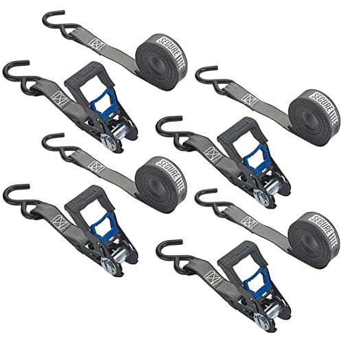 Secure Tite 4-Pack Ratchet Straps, 1' x 12', Vinyl Coated S-Hooks, 500 lbs WLL, 1500 lbs BS