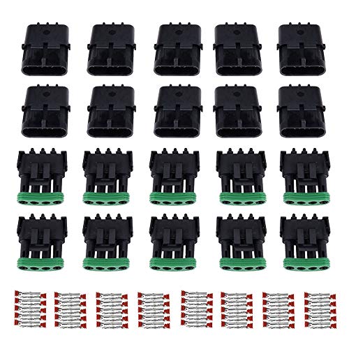 MUYI 10 Kit 4 Pin Weather Pack Connector for 20-14 AWG Wire Harness 2.5mm Series Automotive Electrical Plugs - size: 4pin connector(10 sets)