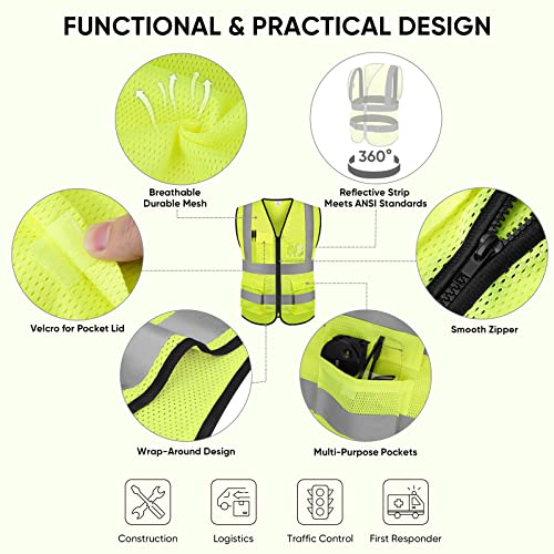 TICONN Reflective Safety Vest High Visibility Class II Mesh Vest for Women & Men Meets ANSI Standards - color: Yellow, size: Medium