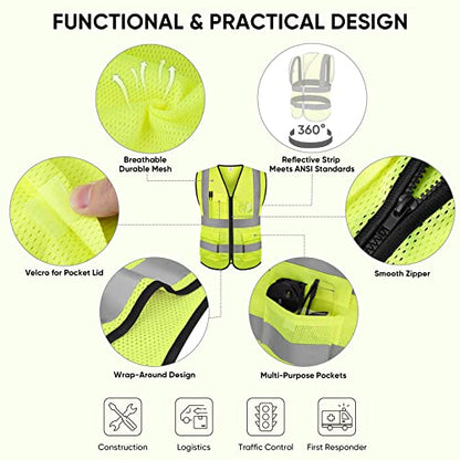 TICONN Reflective Safety Vest High Visibility Class II Mesh Vest for Women & Men Meets ANSI Standards - color: Yellow, size: X-Large