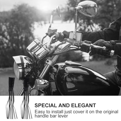 Garneck Motorcycle Lever Tassels Fringe Leather Motorcycle Lever Handlebar Throttle Brake Clutch Grip Covers Wraps