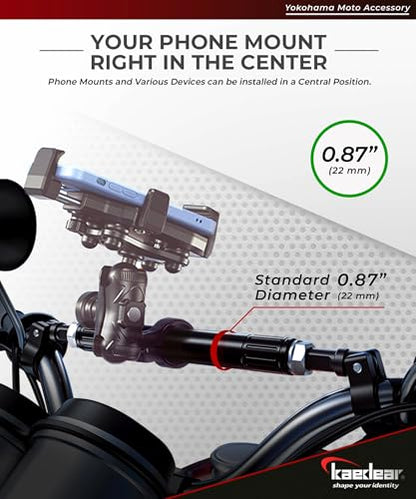 KAEDEAR Adjustable Handlebar Brace Bar, Aluminum, Motorcycle Multi-Bar, for Phone Holders and Accessories, 0.86 inches (22 mm) Handlebar Compatibility, Adjustable Center Brace KDR-HB2