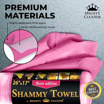 Premium 2pk +1 Free Shammy Cloth for Car Drying - 26"x17" - Super Absorbent Chamois Towel - Scratch-Free, Reusable & Soft Wash Cloth - Car Drying Towels - color: Pink, Blue, Yellow