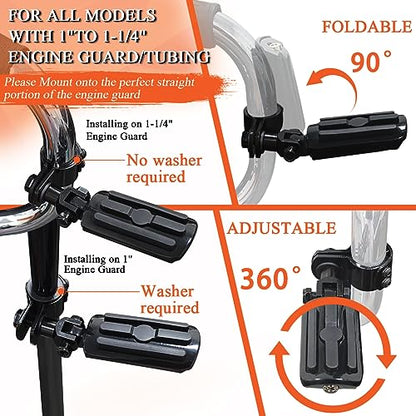 FOVPLUE 1",1.25"Highway Footpegs, Adjustable Highway Peg w/ 3-Piece Clamp for Harley Touring Softail Dyna Sportster models w/25mm-32mm Engine Guard/Tubing,Black#1 - color: Black and Rubber Style