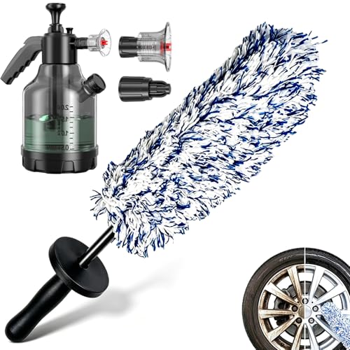 Wheel Barrel Brush, Long Handle Microfiber Wheel Brush, 17 inch Car Duster Interior Multipurpose Cleaning Tool for Vehicle Motorcycles Auto Truck SUV RV, No Scratches (Blue) - color: Blue