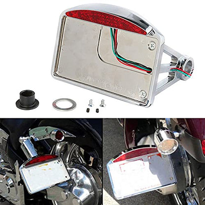 Chrome Motorcycle Mount LED License Plate Tail Light Bracket Tail lights Compatible with Harely Honda Bobber Chopper - color: Chrome#1