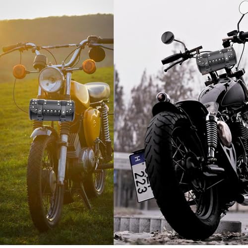 Mini Motorcycle Handlebar Bag Saddlebag Roll Tool Bag for Cafe Racer Bobber Chopper Storage pouch (Black A) - color: Black A