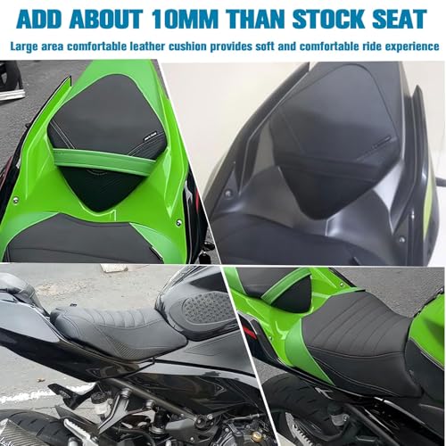 for ninja400 Z400 18-24 Front Driver Seat Cushion(Front Seat-Green) | Upgrade Soft PU leather Anti-slip Pillion Saddles Seat Covers Cushion Cover Pillion Pad Set Front Driver Rider Seat - color: Front Seat-Green
