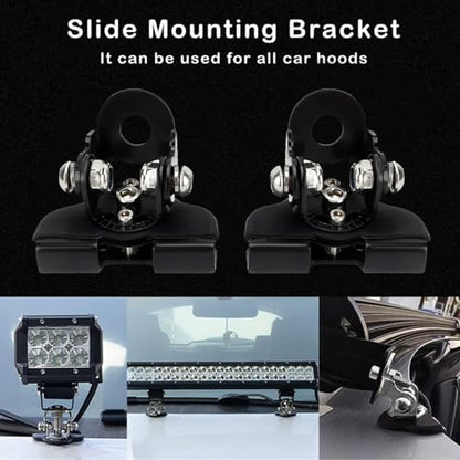 Led Light Bar Hood Mounting Brackets, 2pcs Led Work Light Mounting Bracket Kit, Aluminum Alloy Clamp, Offroad Light Mount Bracket, Universal Fit for Cars, Trucks, SUVs