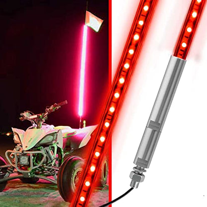 3FT LED Whip Red Lights Waterproof Flag Pole Safety Antenna with Flag for Can-Am Maverick X3 Sand Dune Buggy UTV ATV 2020 Polaris RZR XP 4X4 Offroad Truck 4 Wheels - 1PCS - color: Red, size: 3FT 1PC LED whip light