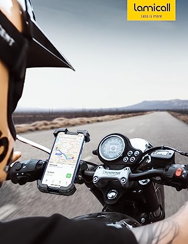 Lamicall Motorcycle Phone Mount, Bike Phone Holder - [Metal Lock] Upgrade Quick Install Bar Clip for Bicycle Scooter, Cell Phone Clamp Gifts for iPhone 17 16 15 Pro Max, Galaxy, 4.7-6.8" Phones - color: Black