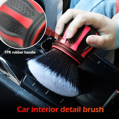Car Detailing Brush, Ultra Soft Tire Shine Brush with Storage Rack, Interior Cleaning Tool, Universal Beauty Tools for Most Cars (Red) - color: Red