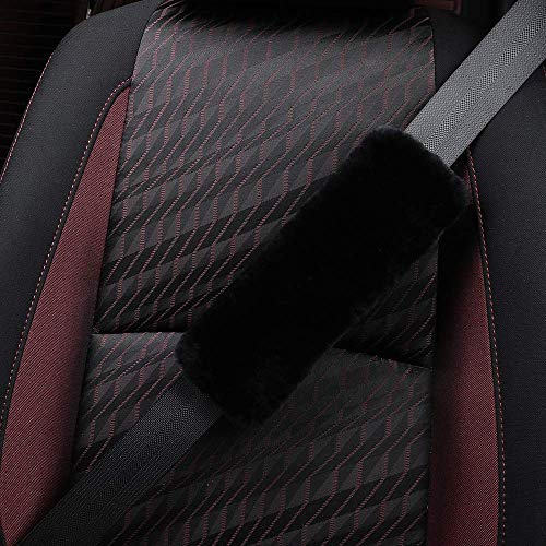 OGLAND Genuine Sheepskin Soft Fuzzy Car Seat Belt Cover Pad, Comfy Fluffy Seatbelt Covers for Shoulder Pad Neck Cushion Protector Car Accessories Woman Man Girl(1Pcs/Black) - color: 1 Pcs Black
