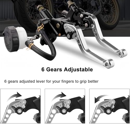 Universal Motorcycle Brake Clutch Pump Lever with Hydraulic Master Cylinder Reservoir Set Left & Right CNC Suitable for 50-300cc Motorcycles with 7/8" 22mm Handlebars - color: Silver