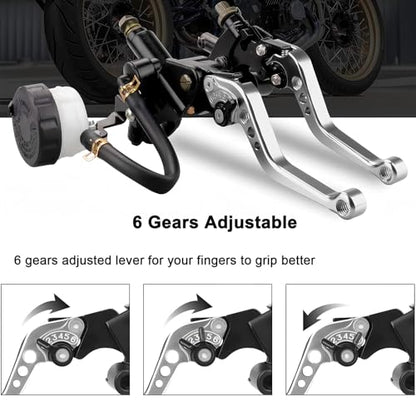 Universal Motorcycle Brake Clutch Pump Lever with Hydraulic Master Cylinder Reservoir Set Left & Right CNC Suitable for 50-300cc Motorcycles with 7/8" 22mm Handlebars - color: Silver