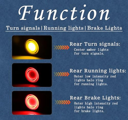 Motorcycle Universal LED Tail Lights Rear Front Turn Signals Bullet Brake Taillights Motorbike Running Light Compatible with Harley Yamaha Honda Kawasaki Suzuki - color: Amber/Red/White