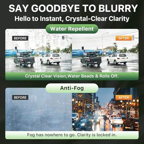 Anti-Fog & Water Repellent Kit for Car Windshield - Hydrophobic Coating, Quick Defogging & Rain Protection, Long-Lasting Clear Vision for Windows, Mirrors, Glasses, Helmet, Shower Door