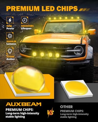 Auxbeam 4 Inch 90W Amber LED Fog Lights, 9000LM Super Bright Round Offroad Driving Pods, P4 Series Spot Beam Bumper Ditch Lights for Trucks, SUVs, Jeep Wrangler, ATV/UTV, Motorcycle, 2-Pack - color: P4 Series-Amber Spot Beam