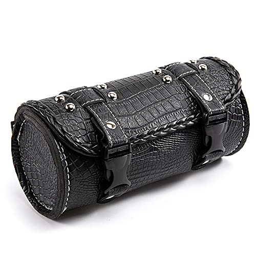 Universal Motorcycle Handlebar Bag Quick Release Crocodile PU Leather Waterproof Tool Bag with 2 Fixing Straps - color: Black 3