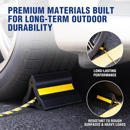 WORKPRO 4-Pack Rubber Wheel Chocks with Rope & 3 Reflective Strips, Heavy Duty Non-Slip Tire Stoppers for Cars, SUVs & Trailers, Rubber Wheel Wedges for Garage & Driveway