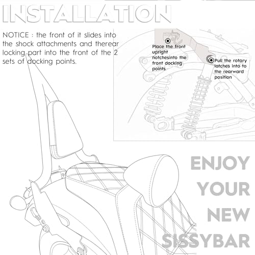Adjustable Holdfast Sissy Bar Luggage Rack Passenger Backrest with Lock Compatible with Harley Breakout FXSB FXSE FXST(Gloss Black)