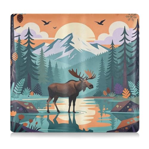 GuoChe Pu Leather Registration and Insurance Card Holder Men Women Document Wallet for any Car, Truck, Motorcycle, Trailer or Boat Wilderness Moose Lake Print - color: 2