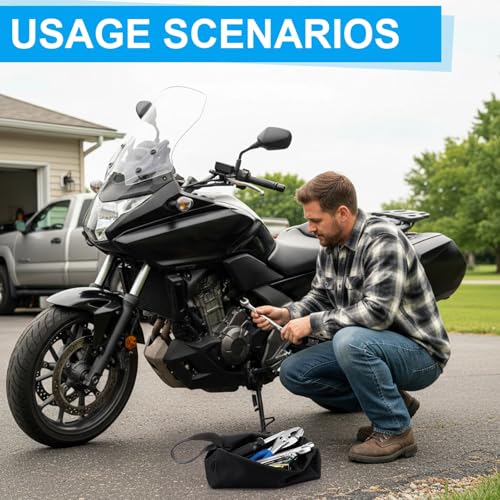 15 Pcs Motocross Tool Kit for Japanese Motorcycles Terrain Vehicles Snowmobiles Include Combination Wrench, Hexagonal Bit, Bits, Sleeve, Screwdriver, Drive T-handle Driver, Drive Adapter