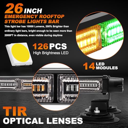 ASPL 26inch 126 LED Emergency Rooftop Strobe Lights Bar w/Controller Double Side Warning Hazard Snow Plow Flashing Light Traffic Advisor Safety Light for Work Trucks Vehicles Tow Pickup(Amber/Green) - color: Amber/Green