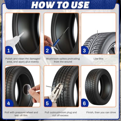 Frienda 24 Pcs Tire Repair Patch Plug 1/6" x 1 3/8", 1/4" x 1 3/4" and 3/8" x 2 3/8" Dipped Stem Rubber Tire Repair Patch Mushroom Plug Kit Rubber for Vehicle Car Motorcycle Bicycle Truck Bus - size: 1/6" x 1 3/8", 1/4" x 1 3/4" and 3/8" x 2 3/8"