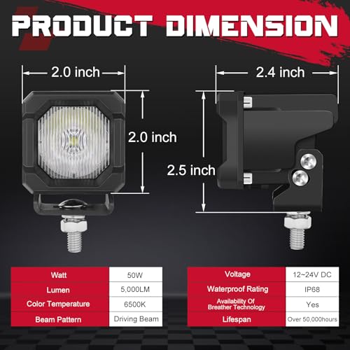 LED Pods, OFFROADTOWN 2inch 50W LED Cubes Driving Lights Pods Bumper Light Ditch Fog Reverse Light for Truck Pickup UTV ATV SUV 4x4 Car Motorcycle - Driving - color: 2inch_White Driving