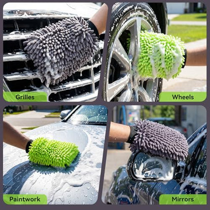 4Pack Scratch-Free Car Wash Mitt with Elastic Wrist Cuff & Waterproof Lining, High-Density Microfiber Mitt for Car Detailing, Protects Hands & Paint,Household Cleaning Glove Set(Grey) - color: 8"×12"-grey_2pcs