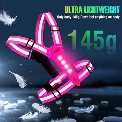 YOSKY 8 LED Running Reflective Gear Rechargeable Adjustable Running Lights Vest Safety Night Reflective Vest - color: Pink