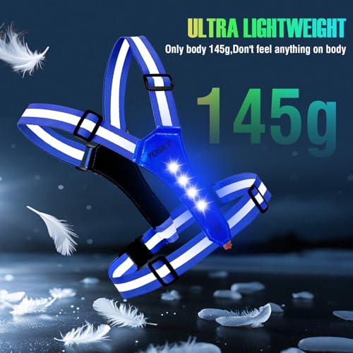 YOSKY 8 LED Running Reflective Gear Rechargeable Adjustable Running Lights Vest Safety Night Reflective Vest - color: Blue