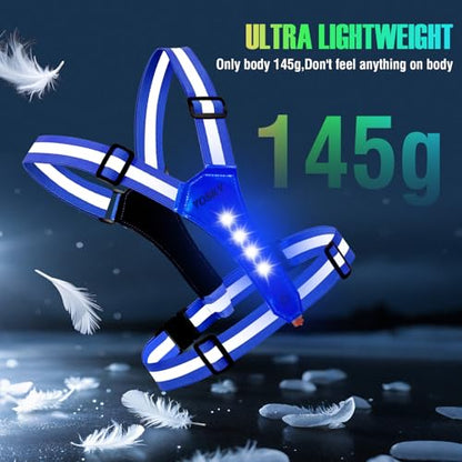 YOSKY 8 LED Running Reflective Gear Rechargeable Adjustable Running Lights Vest Safety Night Reflective Vest - color: Blue