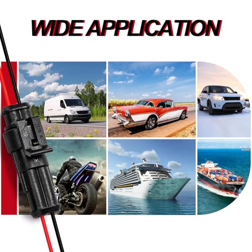 Hiceeden 12 Kits 2 Pin Waterproof Connector, 16AWG 2 Wire Automotive Electrical Plugs Connectors, Male and Female Way Connectors for Car, Truck, Motorcycle, Boat