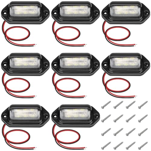 ecocstm 8 PCS White LED License Plate Light, 6-SMD Waterproof Tag Lights, 12V-24V DC Lamp Taillight, Step Courtesy Light Dome Cargo Lights for Truck SUV Van RV Trailer - color: 8 PCS
